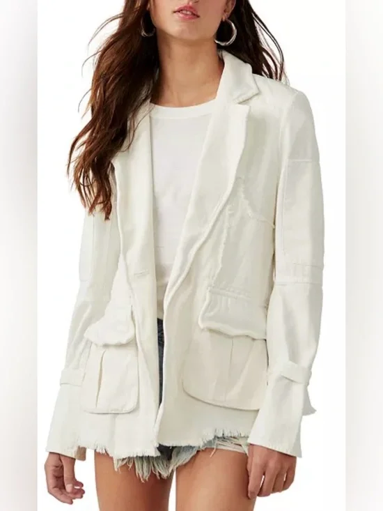 Free People Cotton Asymmetrical-Hem Harlow Blazer - Picture 1 of 16